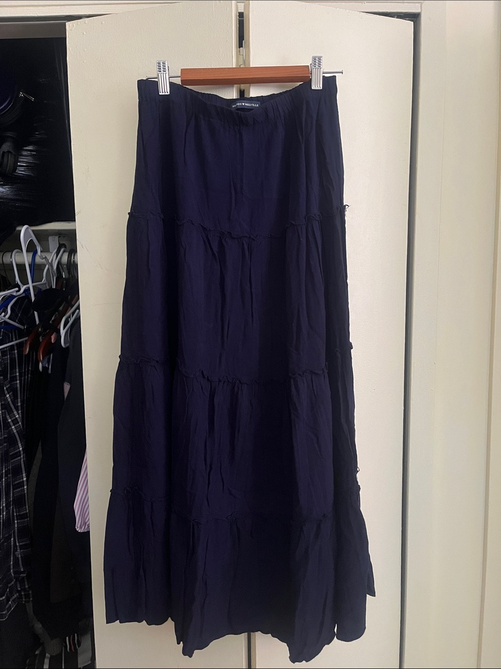 Long Tiered Navy Maxi Skirt Brandy Melville